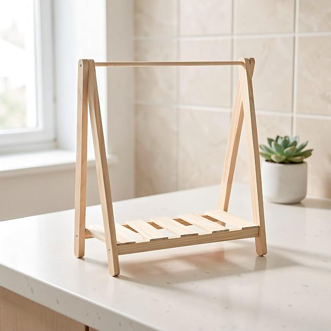 OUNONA Pet Garment Hanger Stand, Wood Frame for Puppy and Kitten Clothes | Pet Apparel Organizer Rack, Space-Saving For Within 3.5kg Kitten, Holds 6-8 Outfits, Quick Assembly
