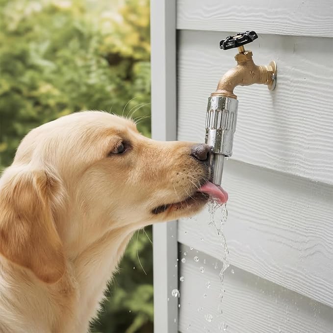 Qinyoung 4 Pack Automatic Dog Faucet Waterers, 3/4" Lick-Activated Dog Water Fountain Hose Spigot Attachment with Anti-Leak Tape for Dogs, Livestock