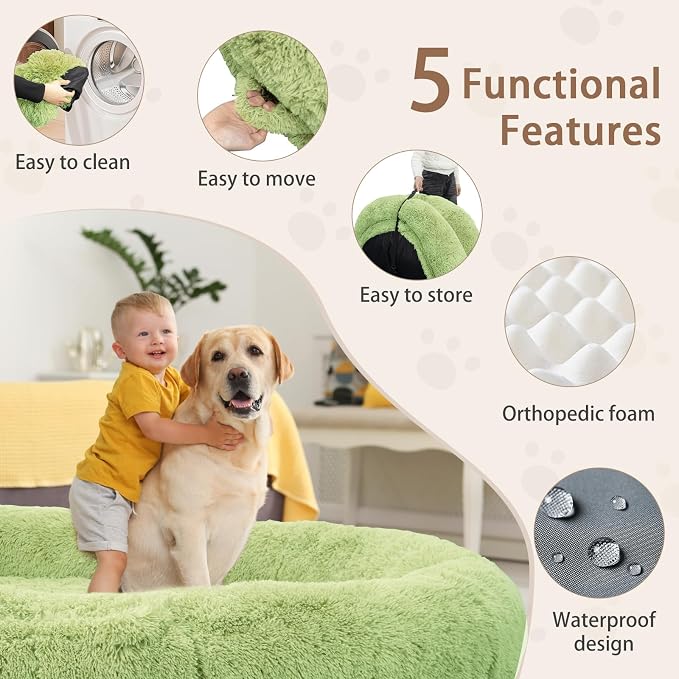 ROOMTEC Human Dog Bed, 78''x51''x12'' Size Fits Adult and Pet Washable Giant People Bed 10 CM Thick Memory Foam Large Oversize Pet Bed with Plump Pillow, Blanket, Strap - Green