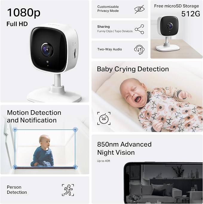 Tapo 1080P Indoor Security Camera, Baby Monitor, Dog Camera, C100(4-Pack)