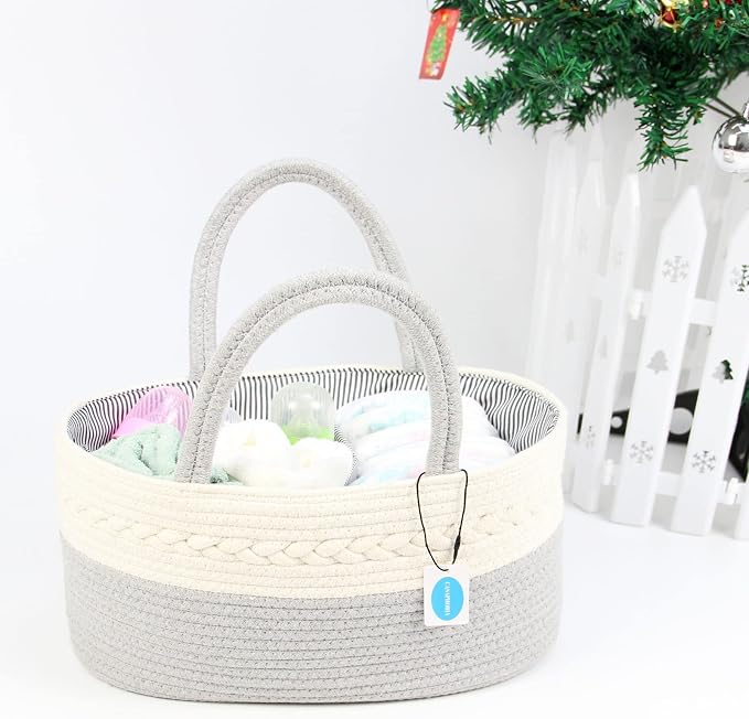 Casaphoria Caddy Organizer - Cotton Rope Basket with Removable Inserts, Soft Storage Caddy for Gifts, Cream and Gray