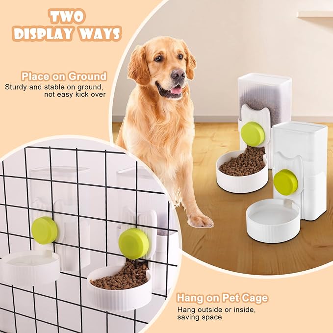 Automatic Replenish Pet Waterer, 1L Capacity Auto Siphon Gravity Cage Hanging Water Dispenser Set for Dog and Cat Small Animals, Removable Pet Water Bottle Water Container (Waterer, Green)