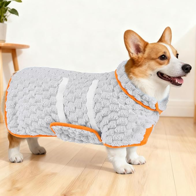 Glittme Dog Bathrobe for Drying Dogs, Super Absorbent Fleece Dog Towel Robe, Adjustable Dry Coat for Large Medium Small Dogs, Warm Pet Drying Vest for After Bath, Swimming, Muddy Walks & Car Travel