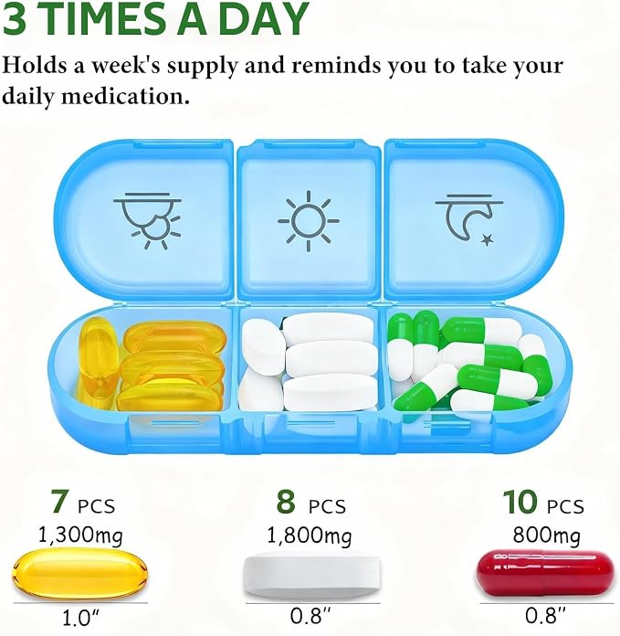 Weekly Pill Organizer 3 Times a Day, 7-Day Pill Boxes, Monthly Medication Organizer 21 Days Portable Compartments & Moisture-Proof Outer Case for Vitamins, Fish Oils, Supplements (Color)