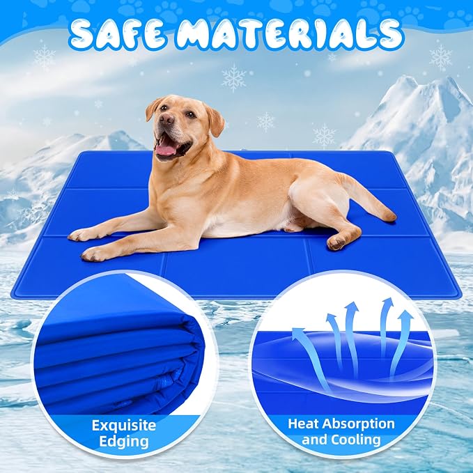 Drydiet 4 Pack Dog Cooling Mat - 47'' X 27'' Solid Gel Self Cooling Mat with Storage Bag Pressure Activated No Refrigeration or Electricity Needed Pet Pad for Dogs & Cats Kennels, Crates, Beds
