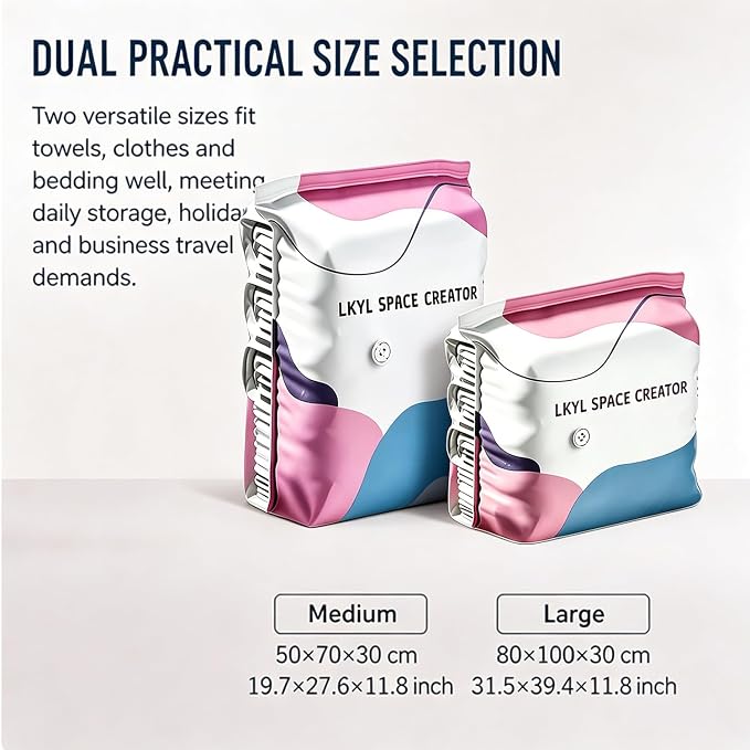 No Pump Vacuum Storage Bags – 5‑Pack Large Capacity 3D Compression Bags, Press & Seal, Heavy‑Duty Reusable for Clothes, Bedding, Comforters，3：Large