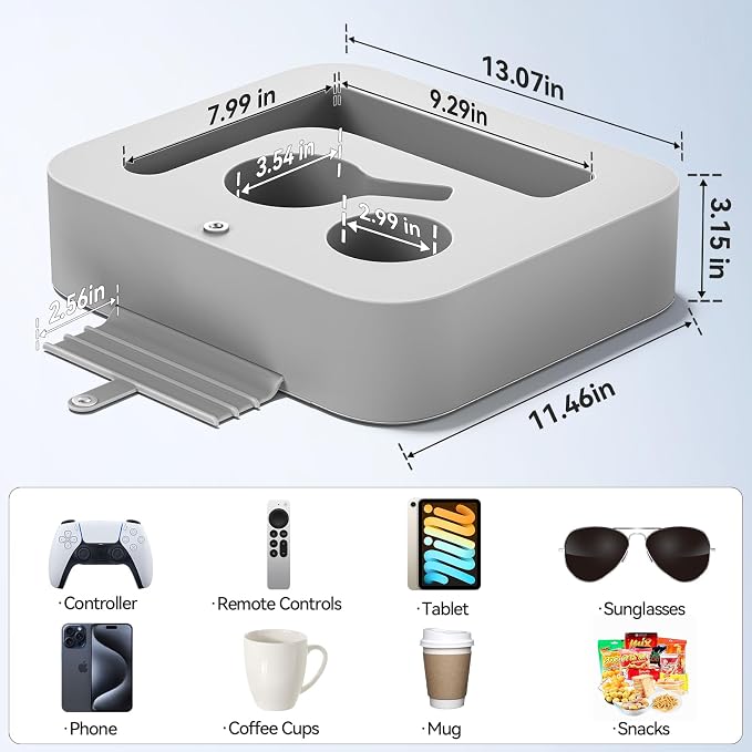 Couch Cup Holder Pillow, Silicone Couch Cup Holder Tray, Couch Caddy for Bed, Car, Desk with Sofa, Snack, Remote, Game Controller, Couch Organizer for Phone Pad Kindle, Gray