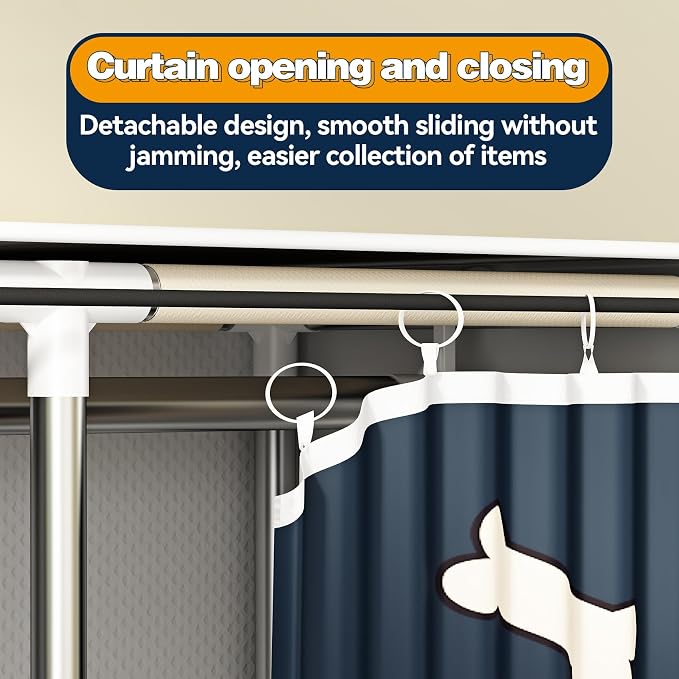 Large Portable Armoire Wardrobe Closet with 4 Hanging Rods and Lockers,Metal Storage Wardrobe Clothes Rack with Dust Cover for Clothes,16.7 in Wide,Bedroom,Gray (Navy Blue, 33.5 in)