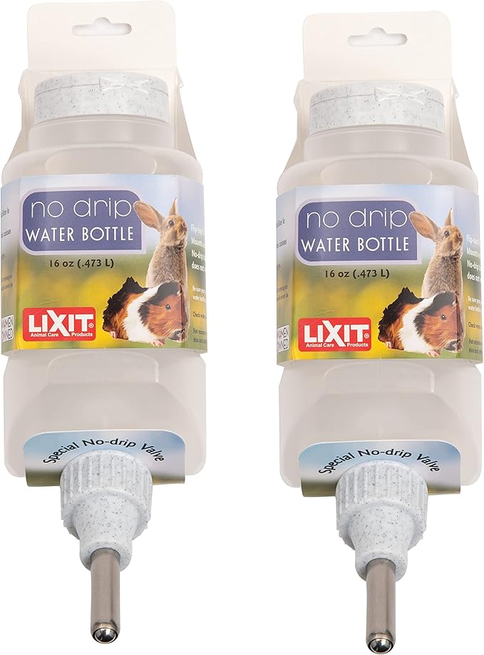 Lixit® Top Fill No Drip Water Bottles for Rabbits, Ferrets, Hamsters, Guinea Pigs, Rats, Chinchillas and Other Small Animals - Made in USA (Granite (Pack of 2), 16 Ounce)
