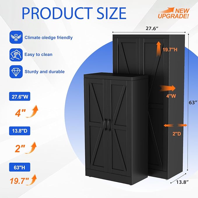 GAIOUS 63" Tall Metal Storage Cabinet Black Cupboard Kitchen Pantry Cabinet | with 2 Doors and 3 Adjustable Shelves,Steel Freestanding 4 Tier File Cabinet for Office Dining Bathroom Bedroom,Food Storage