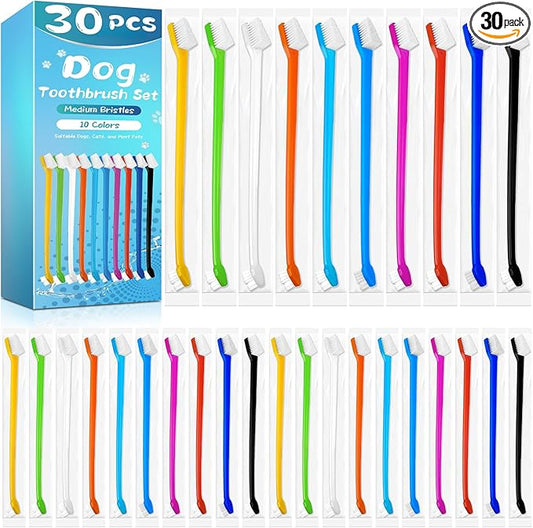 Navona 30 PCS Dog Toothbrushes, Double Headed Anti Slip Dog Tooth Brushing Kits, Cat Toothbrush, Pet Toothbrush for Dogs, Easy to Clean and Care for Teeth, Suitable for Small to Large Dogs and Cats