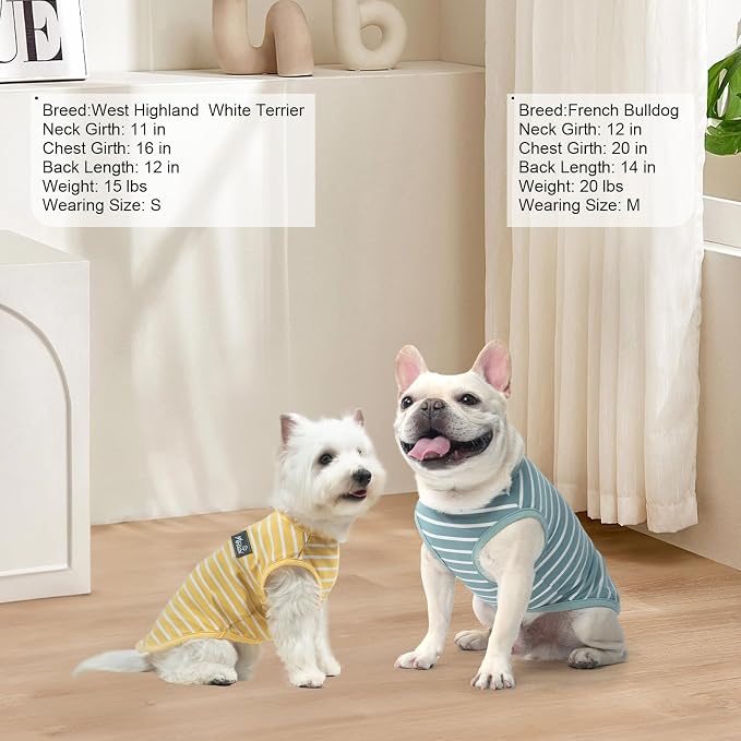 MIHACHI Dog Shirts Cotton Striped T-Shirt, Summer Pet Clothes for Small Dogs, 2-Pack Soft Puppy Apparel Cat Tee, Sleeveless Lightweight, Quick Dry, Breathable,Stretchy, Blue Yellow M
