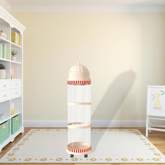 Toy Organizer Storage Tube with Lock Design Dust Cover Pet Holder Vertical Storage Basket for Toys for Living Area Playroom, 3 Layers