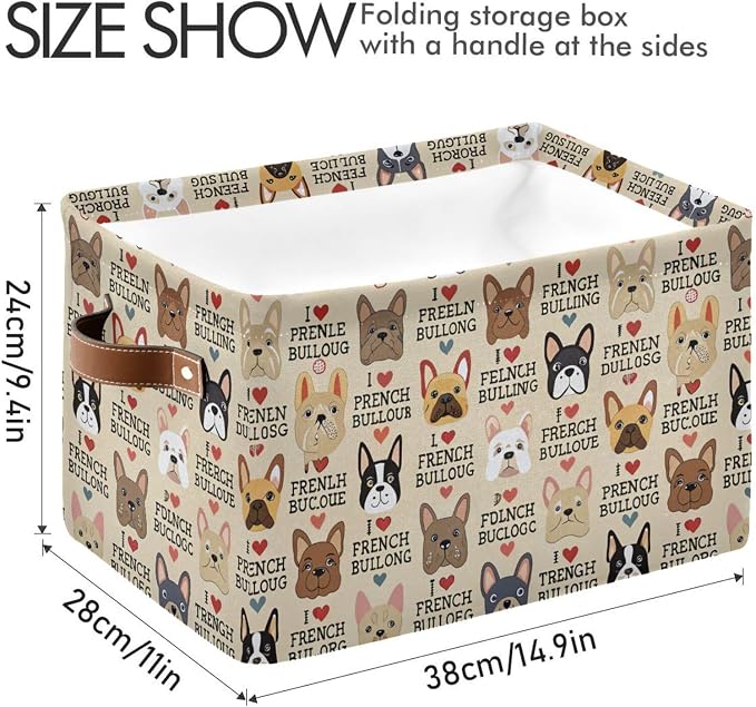 French Bulldog Pattern Rectangle Storage Bin, 15 x 11 x 9.5 in, Collapsible Organizer Storage Basket for Home Décor，2PACK