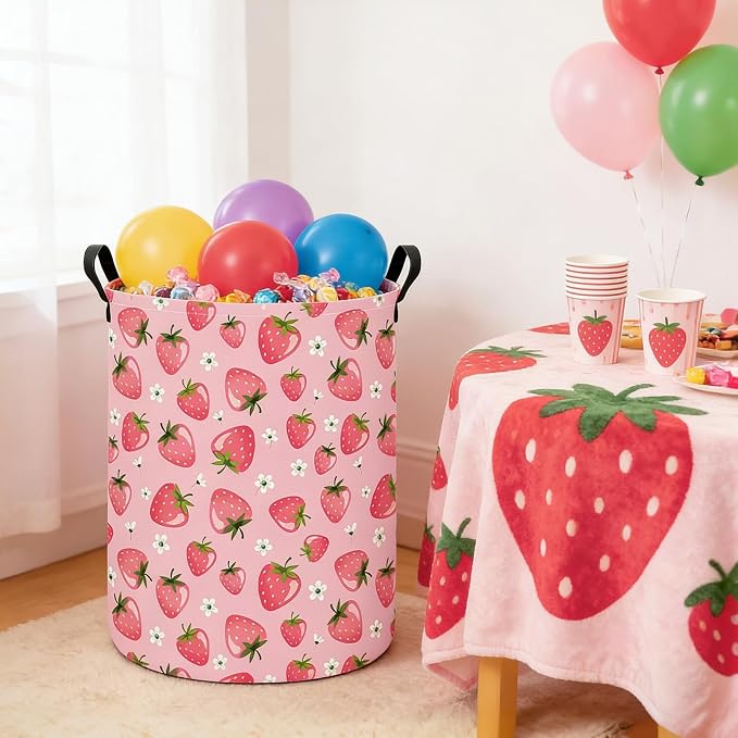 Strawberry Storage Bin Foldable Nursery Organizer Basket | Foldable with Waterproof PE Coating Organizer Bin for Kids Boys and Girls,Office,Bedroom,Clothes