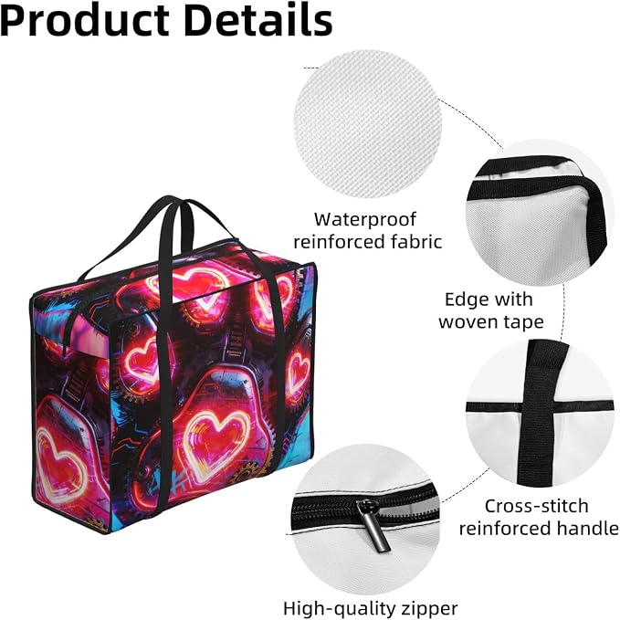 48.7L Heavy Duty Moving Bags Pet Colorful Doodle Paw Hearts Dog, Sturdy Oxford Fabric Storage Totes with Reinforced Handles for Bedding and Pillow Storage