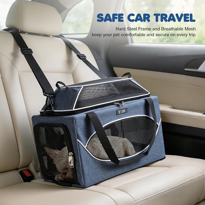 Lekereise Top-Expandable Pet Carrier 18x11x11Inch Delta American United Airline Approved Underseat to 15lbs Stable Car Travel Carriers for Small Dogs Cats with Locking Safety Zippers Anti-Scratch Mesh