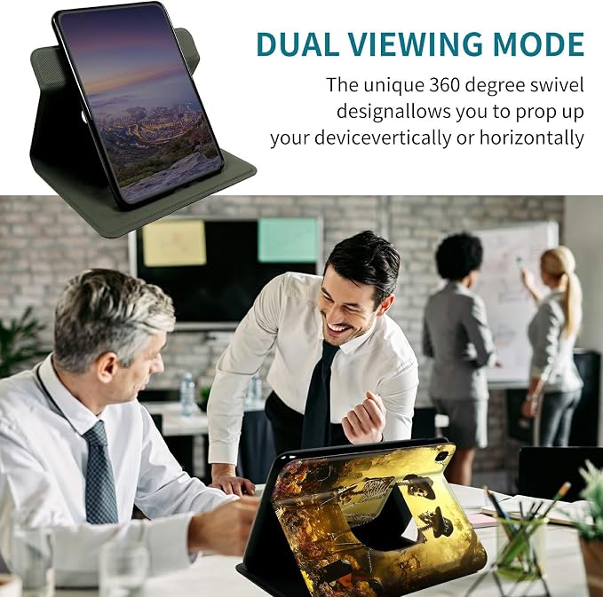Case for Samsung Galaxy Tab A 8.0" 2017 SM-T380/T385, 360 Degree Rotating Stand with Multi-Angle Vertical & Horizontal Viewing Shockproof Protective Shell for Women Men, Forest Skull Leaf