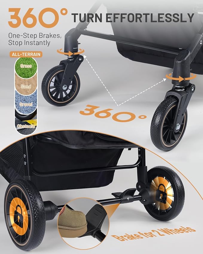 Dog Stroller for Medium Dogs Up to 66 lbs, Fits Select Large Dogs, Pet Stroller for 2 Small Dogs with Adjustable Handle & Canopy, Sun Shades, Storage Organizer, Foldable & Ventilated,Black
