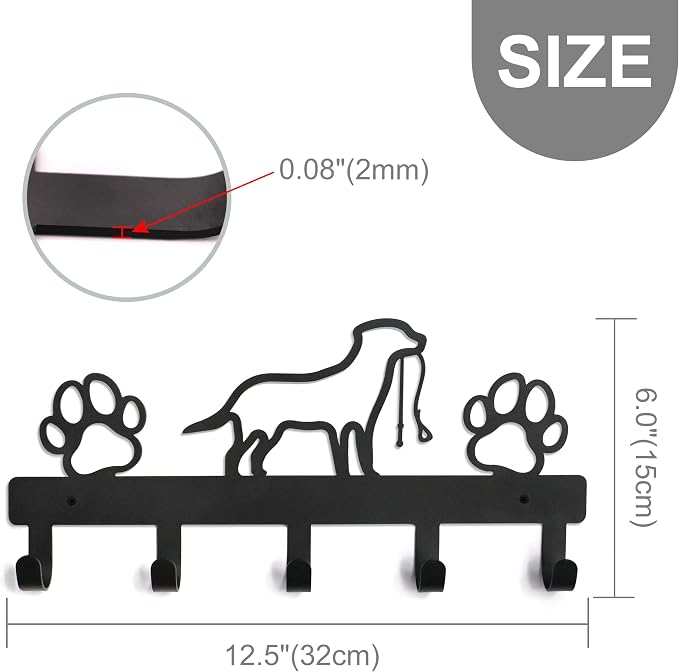 PET ARTIST Dog Leash Holder for Wall, Metal Dog Leash Hooks for Wall Decorative, Dog Leash Hanger Organizer Wall Mount with 5 Hooks, Dog Stuff Storage Organizer for Key Holder Dog Collar and Leash Set