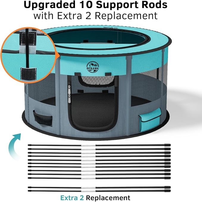 Dog Playpen for Puppies and Cats: Foldable Pet Pen with Dual Doors | Two Zippered Doors, 360° Mesh Windows, Removable Breathable Top, Spacious Interior