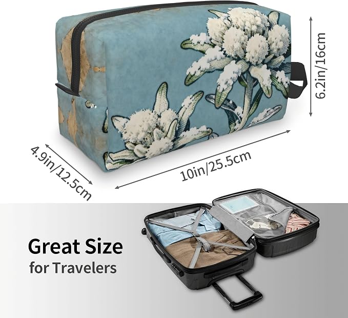 Edelweiss Flower with Snow Makeup Bag - Durable 600D Oxford Fabric Travel Cosmetic Bag, Shockproof Foam Padded Toiletry Organizer for Gym & Daily Use 10x6.2x4.9 Inch