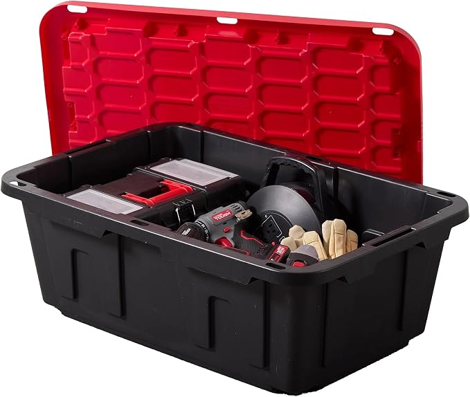 17 Gallon Plastic Organizer Bin, Black and Red