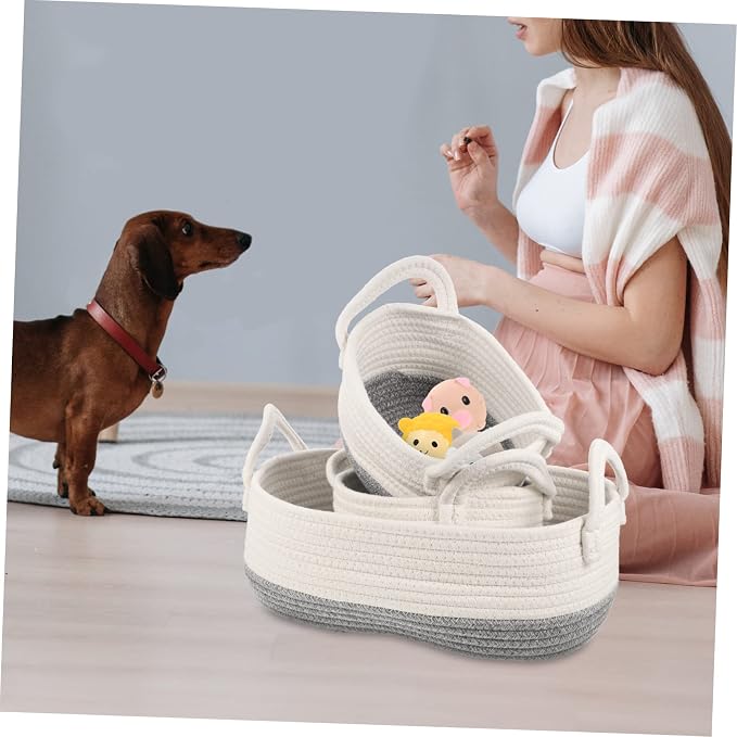 SOLUSTRE 3pcs Woven Dog Toy Storage Basket Rope Pet Organizer for Toys Food Clothes for Home and Dorm Use Compact Design for Easy Organization