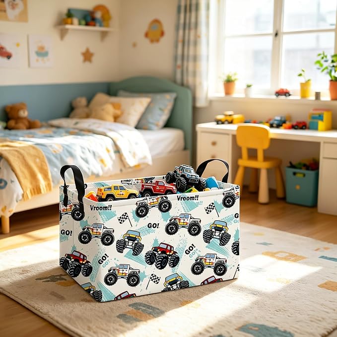 Rectangular Monster Truck Storage Basket | Gifts Bag for Toys,Books,Clothes,Gifts,Pets-Perfect for Home,Office,Nursery,Dorm,Shelf