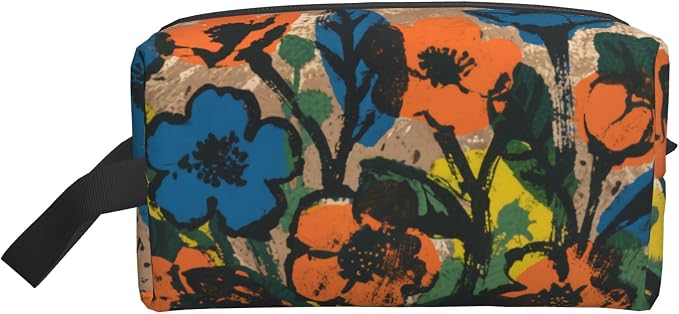 Bold Hues Floral Art Makeup Bag - Durable 600D Oxford Fabric Travel Cosmetic Bag, Shockproof Foam Padded Toiletry Organizer for Gym & Daily Use 10x6.2x4.9 Inch