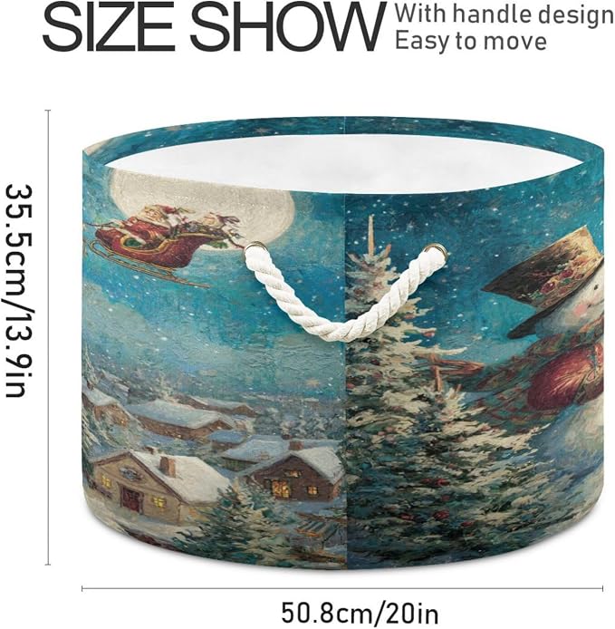 DOMIKING Large Storage Basket for Toys Santa Christmas Snowman Blue Print Storage Bin Box Kids Laundry Hamper for Playroom Nursery Clothes Home Decor
