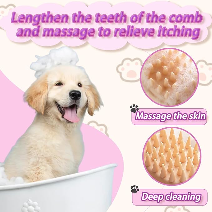 2-in-1 Detachable Dog Bath Brush, Dog Brush for Shedding & Massage, Gentle Silicone Grooming Brush for Long Haired Dogs & Short Haired Dogs, Bathing Brush for Dogs & Cats
