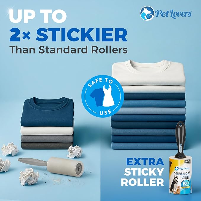 PetLovers Extra Sticky Lint Roller Mega Value Set 500 Sheets for Pet Hair Removal and Clothes, Dog and Cat Lint Remover 5 Pack