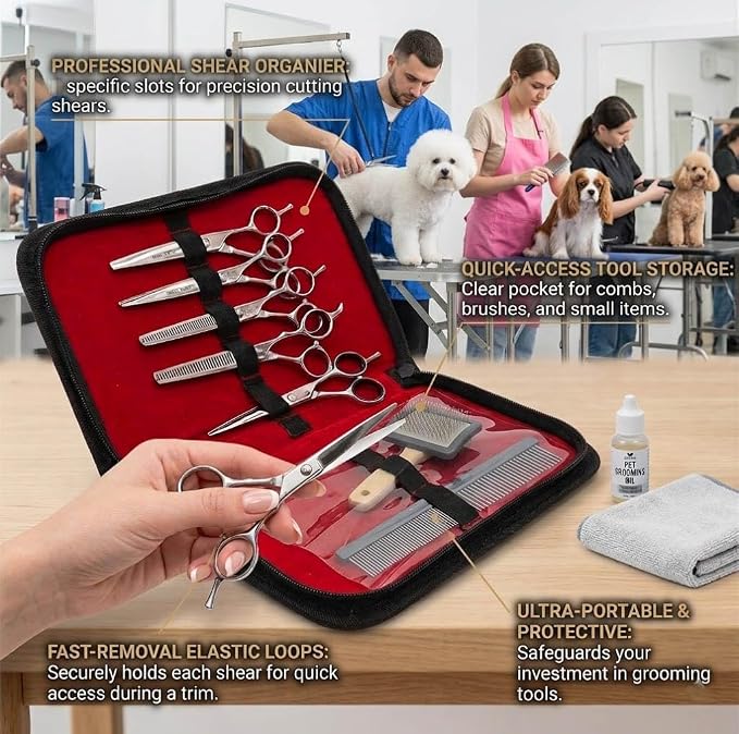 A2Z Pet Grooming Tool Organizer Case – Portable Storage Holder for Grooming Scissors, Thinning Shears, Curved Shears, Combs & Accessories