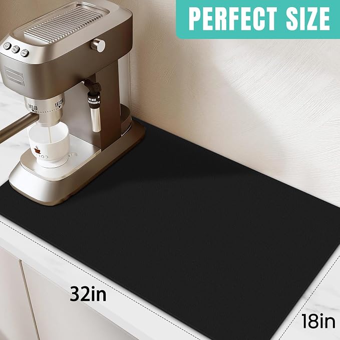 Coffee Mat Super Absorbent Dish Drying Mat Coffee Bar Mat 18"x 32", Black
