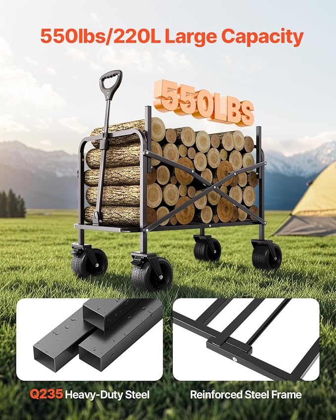 VEVOR 3-in-1 550lbs/220L Large Collapsible Folding Wagon, Convert to Bench, Foldable Beach Wagon with Wheels for Sand, Outdoor Utility Wagon for Groceries, Camping, Sports, Shopping | For Groceries, Camping, Sports & Shopping, Foldable Beach Wagon with...