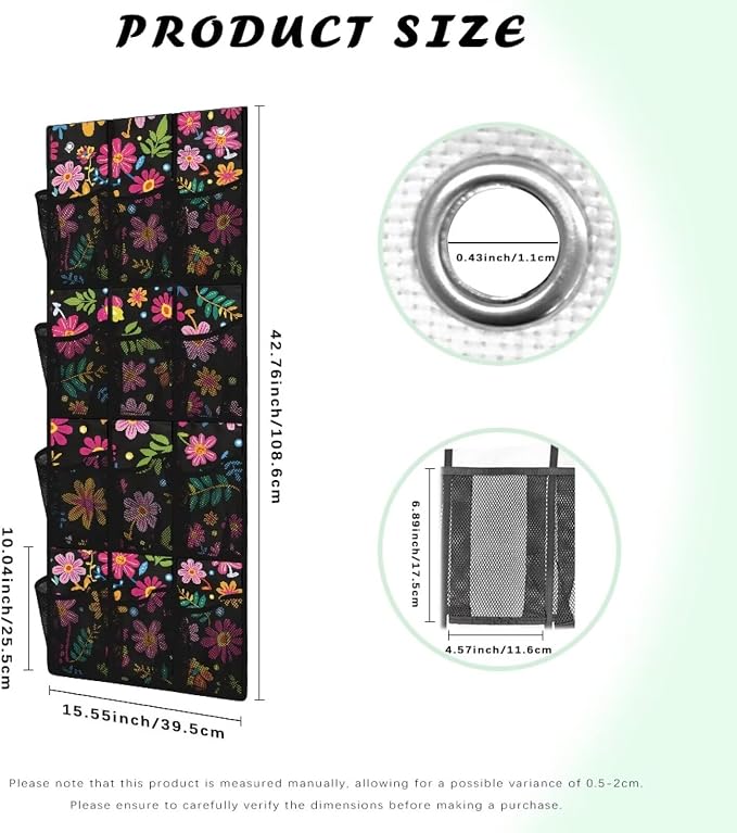 Florals Hanging Storage Bags,Shoe Organizer Door Hanger with 12 Mesh Large Pockets,Behind Door Shoes Hang Holder Rack