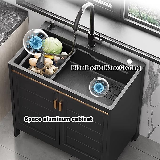 1 Compartment Freestanding Utility Sink with Cabinet, Commercial Grade Stainless Steel Laundry & Pet Wash Station, Heavy Duty Industrial Sink for Garage Kitchen Bar Cleaning Room