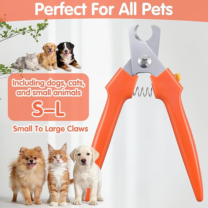 Dog Nail Clipper, Stainless Steel Pet Nail Clippers, Orange Dog Clippers for Nails, Large Professional Nails Clipper for Cats and Dogs