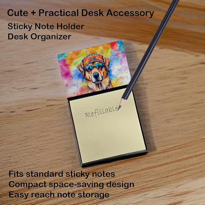 Caroline's Treasures Hippie Dawg Sticky Note Holder Refillable Dispenser Self-Sticky Note Pads, Memo Pads Blank Desk Accessories
