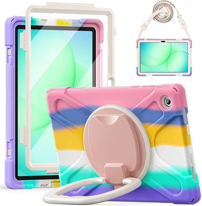 Rugged Protective Case Compatible with Samsung Galaxy Tab A11 Plus/A11 + 11" 2023 SM-X230, Military-Grade Shockproof Cover with 360° Rotating Stand & Built-in Screen Protector (C Pink)
