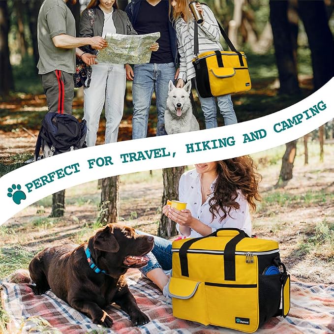 PetAmi Dog Travel Bag Organizer, Pet Supplies Diaper Tote, Yellow Medium | Pet Travel Kit with 2 Food Containers & 2 Collapsible Dog Bowls, Luggage Sleeve, Weekend Getaway Road Trip Camping Essentials