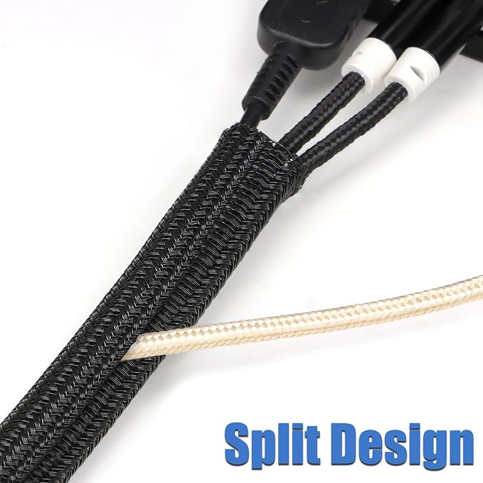 10ft PET Braided Cable Sleeve 1 inch(25mm) Wire Protector Cable wrap Wire Covers for Cords Cable Sleeves Cord Management Cable Management Sleeve(Black)