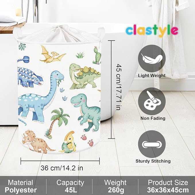 Clastyle Boho Dinosaur Laundry Basket Palm Tree Kids Clothes Book Storage Basket Gift Toy Box for Bedroom Decor,Pterosaur,36x45 cm | Large Storage Basket with Lids for Toys Clothes Books, 25kg Load Capacity, Freestanding, Waterproof, Collapsible