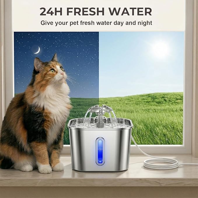Wonder Creature Cat Water Fountain Stainless Steel, 74oz/2.2L Ultra-Quiet Cat Drinking Fountain, Easy to Clean, Indoor Water Dountain for Cats, Kittens, Small Dogs