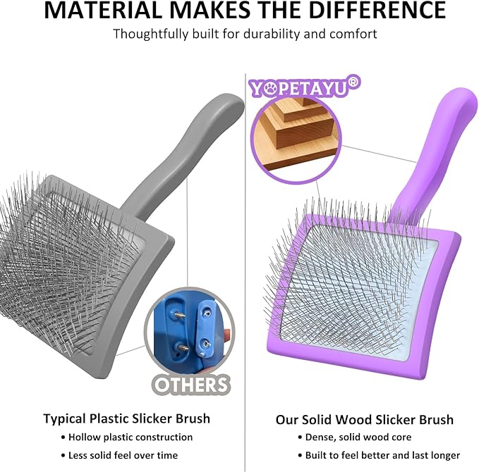 Dog Slicker Brush for Goldendoodles, Poodles & Long Haired Dogs - Long Pin Doodle Brush & Pet Comb Kit Removes Tangles Loose & Knots, Professional Grooming Tools with Wooden Handle, Purple