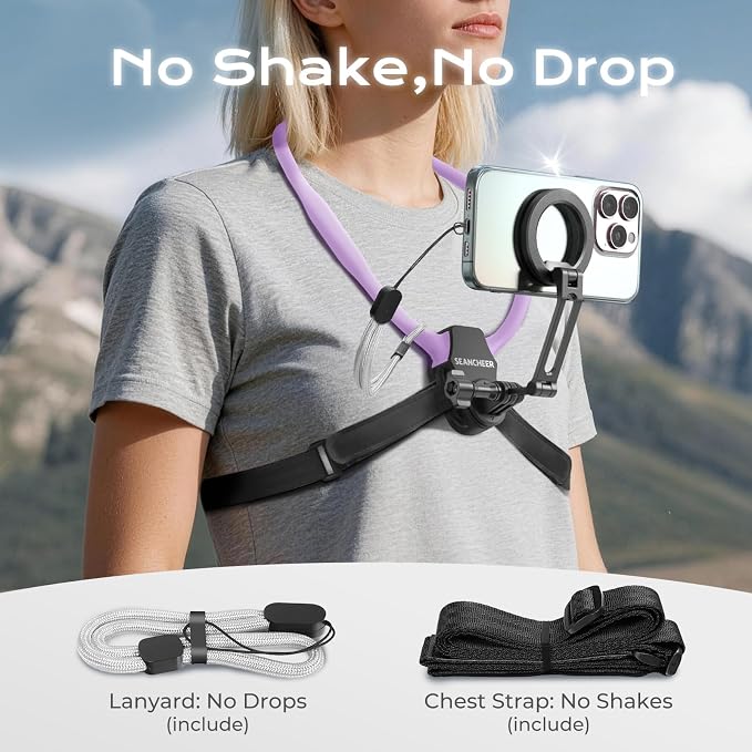 【2026 Extended Long】 Magnetic Neck Mount for Phones,Neck Phone Holder | 27.6"Hands Free Pov Phone Holder Chest Mount for iPhone17–12 & Android,Go Pro DJI,Camera Shoulder Supports