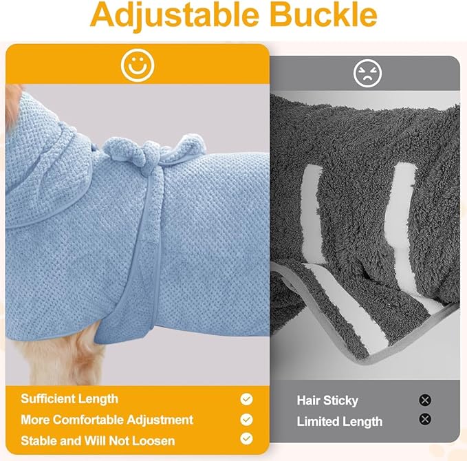 Medium to Large Size Dog Bathrobe, Quick Drying Super Absorbent Microfiber, Warm Dog Towels, Adjustable Hoodies and Belts for Dog Bath Products (Blue Jacquard, XL-Fit for 12 to 18 Pounds)