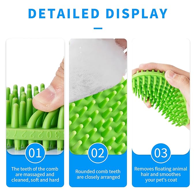 Dog Bath Brush, Green Double-Sided Shampoo Massage Brush, Adjustable Collar Handle for Grooming Short and Long Haired Pets(1pcs)