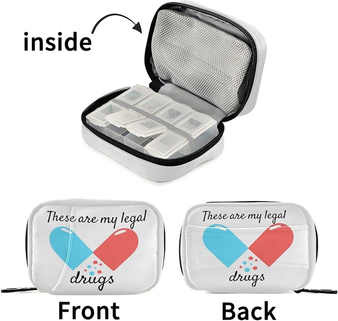 Naanle Blue and Red Pill Box 7 Day Case Bag Travel Organizer with Zipper Portable Weekly Compact Size for Vitamin Supplement Holder A Cartoon White 4.6 x 3.14 x 1.88 Inch